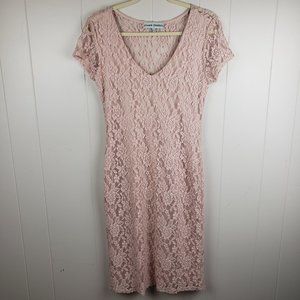 Almost Famous Rose Pink Floral Lace Dress L
